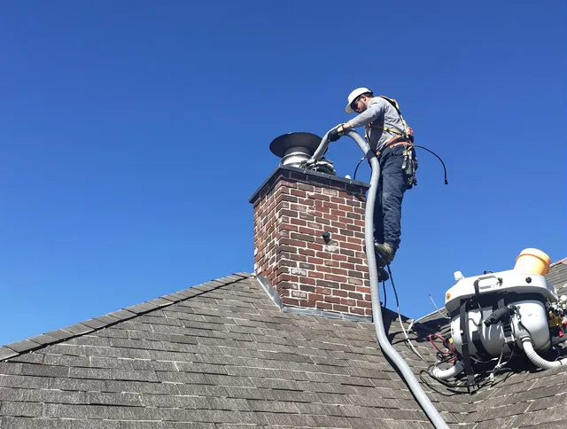 Dedicated Littleton Chimney Sweep team member cleaning a chimney in Littleton, MA
