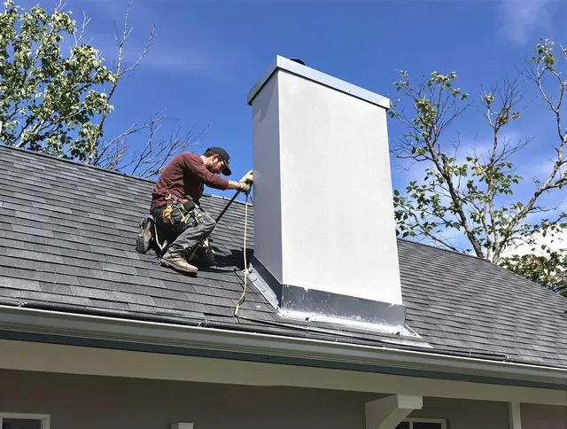 Littleton Chimney Sweep team member finishing chimney construction in Littleton, MA