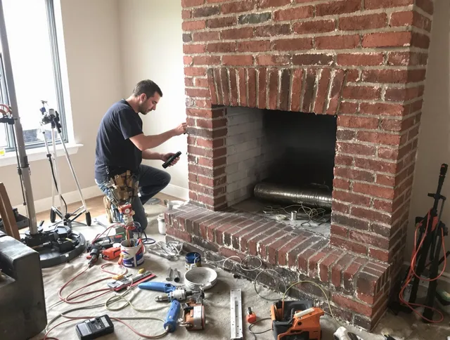 Littleton Chimney Sweep specialist finalizing chimney liner service in Littleton, MA