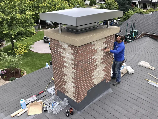 Littleton Chimney Sweep team working on a custom chimney remodel in Littleton, MA